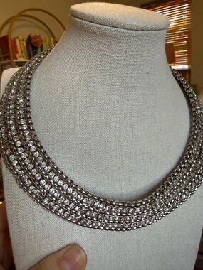 Silver Multi-Row Crystal Collar Necklace - Women Jewelry